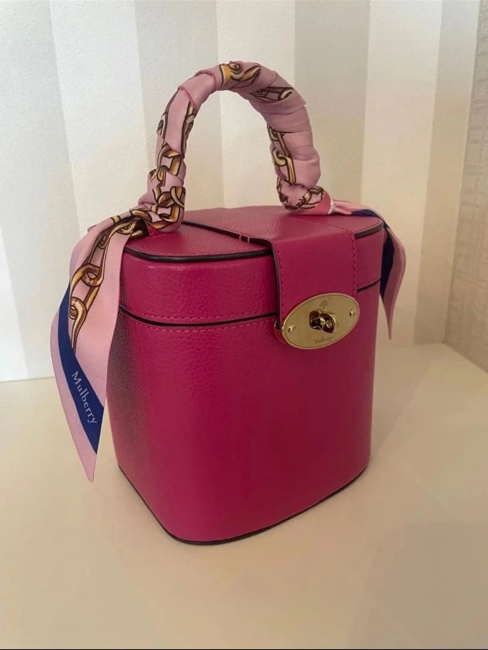 Mulberry Hot Pink Leather Mini Vanity Bag with Scarf-Wrapped Handle